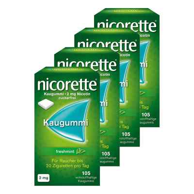 Nicorette 2mg Nikotinkaugummi freshmint zur Rauchentwöhnung 4 x 105 stk von Johnson & Johnson GmbH (OTC) PZN 08101509